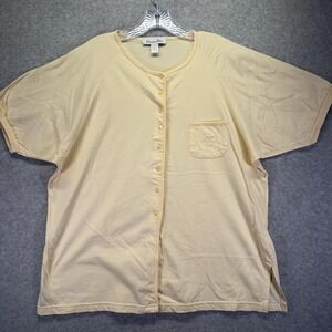 Christian Dior Shirt Womens Large Yellow Button Front Raglan Pocket Logo Cotton